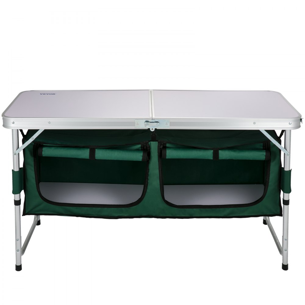 VEVOR Aluminum Portable Folding Camp Station with Storage Organizer & 4 Adjustable Feet Quick Installation for Outdoor Picnic Beach Party Cooking, Green
