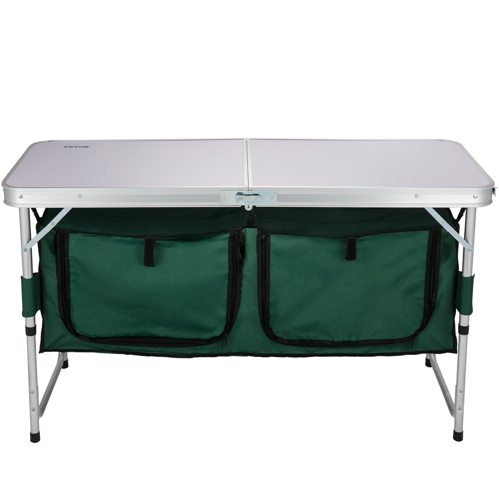 VEVOR Aluminum Portable Folding Camp Station with Storage Organizer & 4 Adjustable Feet Quick Installation for Outdoor Picnic Beach Party Cooking, Green