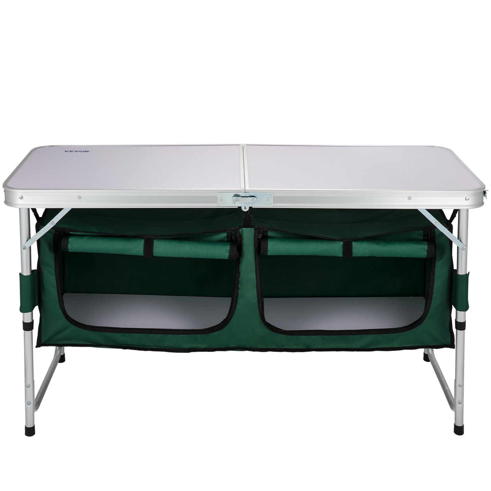 VEVOR Aluminum Portable Folding Camp Station with Storage Organizer & 4 Adjustable Feet Quick Installation for Outdoor Picnic Beach Party Cooking, Green