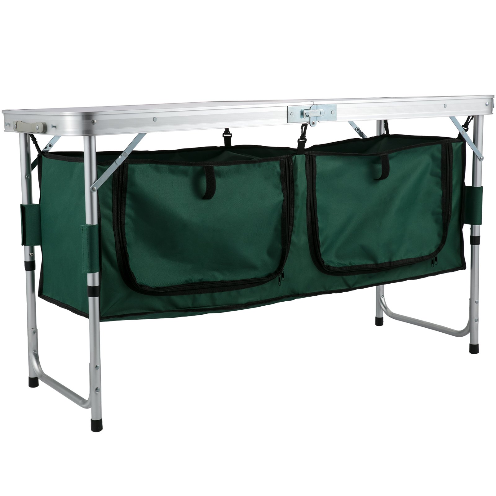 VEVOR Aluminum Portable Folding Camp Station with Storage Organizer & 4 Adjustable Feet Quick Installation for Outdoor Picnic Beach Party Cooking, Green