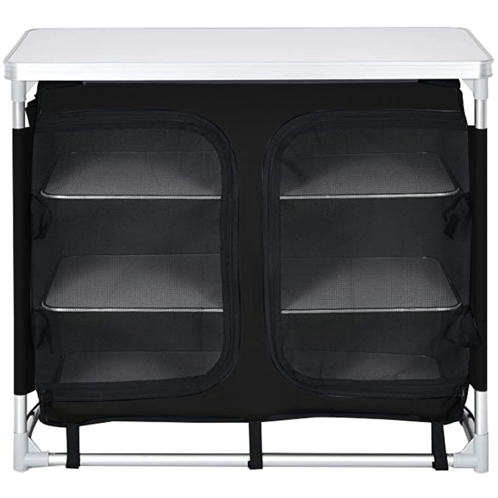 VEVOR Aluminum Portable Folding Cook Station with Storage Organizer & Carrying Bag Quick Installation for Outdoor BBQ Party Backyards and Tailgating, Black
