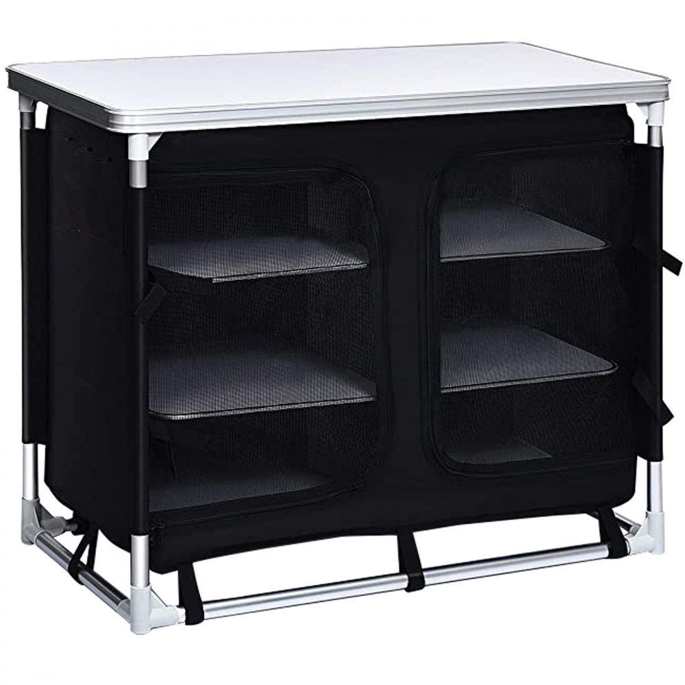 VEVOR Aluminum Portable Folding Cook Station with Storage Organizer & Carrying Bag Quick Installation for Outdoor BBQ Party Backyards and Tailgating, Black
