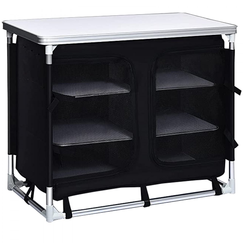 VEVOR Aluminum Portable Folding Cook Station with Storage Organizer & Carrying Bag Quick Installation for Outdoor BBQ Party Backyards and Tailgating, Black