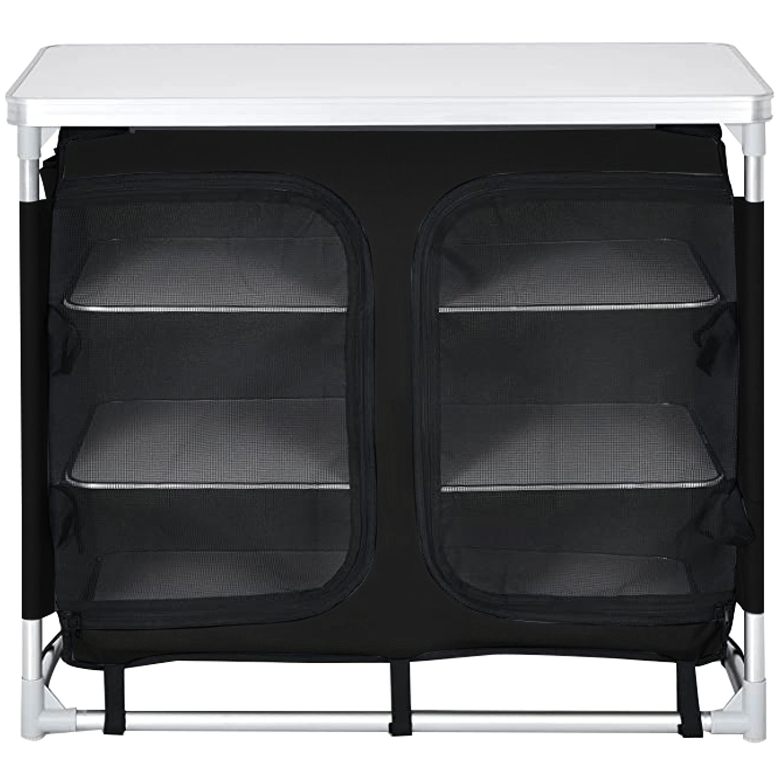 VEVOR Aluminum Portable Folding Cook Station with Storage Organizer & Carrying Bag Quick Installation for Outdoor BBQ Party Backyards and Tailgating, Black
