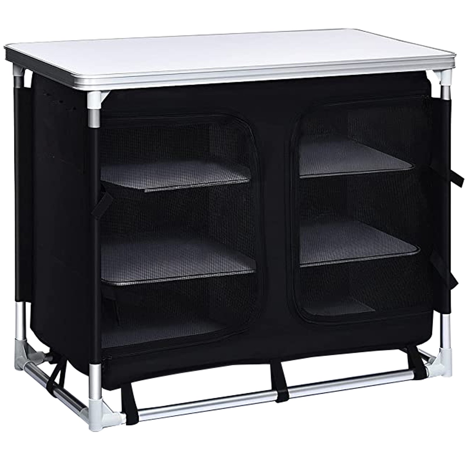 VEVOR Aluminum Portable Folding Cook Station with Storage Organizer & Carrying Bag Quick Installation for Outdoor BBQ Party Backyards and Tailgating, Black