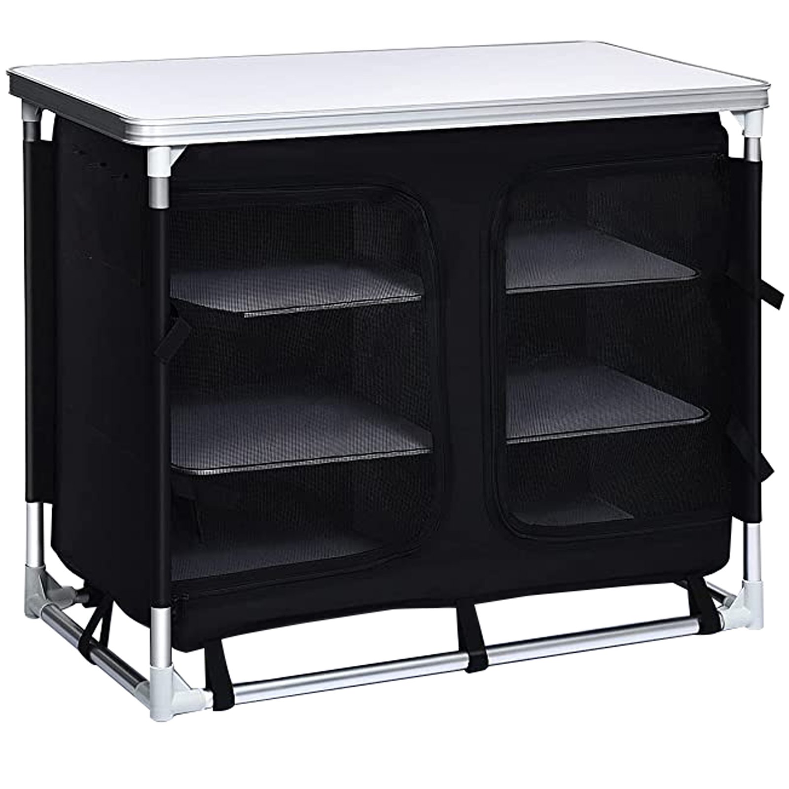 VEVOR Aluminum Portable Folding Cook Station with Storage Organizer & Carrying Bag Quick Installation for Outdoor BBQ Party Backyards and Tailgating, Black