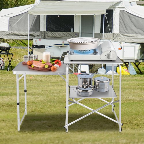VEVOR Foldable Camping Kitchen Portable Outdoor Kitchen 47"w/ Carry Bag Aluminum