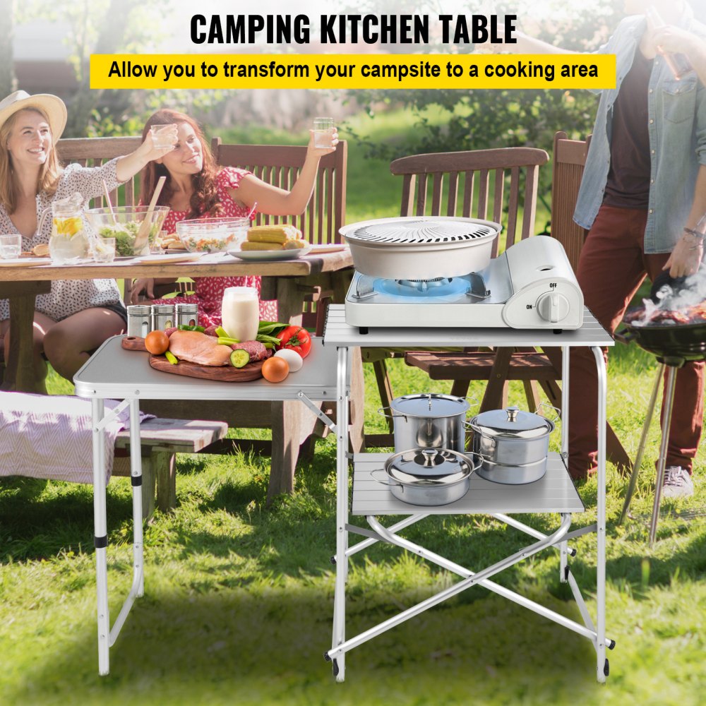 VEVOR Foldable Camping Kitchen Portable Outdoor Kitchen 47"w/ Carry Bag Aluminum