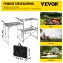 VEVOR Camping Kitchen Table, Aluminum Portable Folding Cook Station with Roll-up Tabletop and Carrying Bag, Quick Installation for Outdoor BBQ Party Backyards and Tailgating, Silver