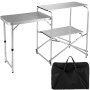 VEVOR Camping Kitchen Table, Aluminum Portable Folding Cook Station with Roll-up Tabletop and Carrying Bag, Quick Installation for Outdoor BBQ Party Backyards and Tailgating, Silver