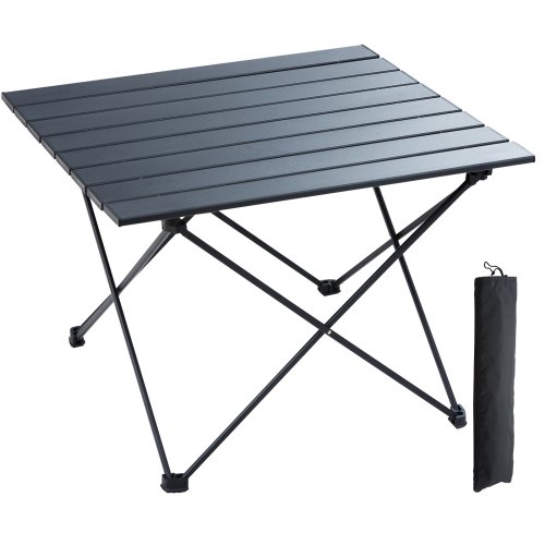 VEVOR Folding Camping Table, Outdoor Portable Side Tables, Lightweight Fold Up Table, Aluminum Alloy Ultra Compact Work Table with Carry Bag, For Cooking, Beach, Picnic, Travel, 22.2x15.9 inch, Black