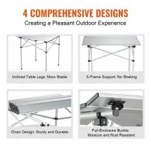 VEVOR Folding Camping Table, Outdoor Portable Side Tables, Lightweight Fold Up Table, Aluminum Ultra Compact Work Table with Carry Bag, For Cooking, Beach, Picnic, Travel, 24x16 inch, Silver