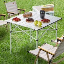 VEVOR Folding Camping Table, Outdoor Portable Side Tables, Lightweight Fold Up Table, Aluminum Ultra Compact Work Table with Carry Bag, For Cooking, Beach, Picnic, Travel, 24x16 inch, Silver
