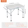 VEVOR Folding Camping Table, Adjustable Height Outdoor Portable Side Tables, Lightweight Fold Up Table, Aluminum & MDF Ultra Compact Work Table, For Cooking, Beach, Picnic, Travel, 24x16 inch, Silver