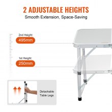 VEVOR Folding Camping Table, Adjustable Height Outdoor Portable Side Tables, Lightweight Fold Up Table, Aluminum & MDF Ultra Compact Work Table, For Cooking, Beach, Picnic, Travel, 24x16 inch, Silver