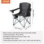 VEVOR Camping Folding Chair for Adults, Portable Heavy Duty Outdoor Quad Lumbar Back Padded Arm Chairs with Side Pockets, Cup Holder and Cooler Bag for Beach, Lawn, Picnic, Fishing, Backpacking, Black