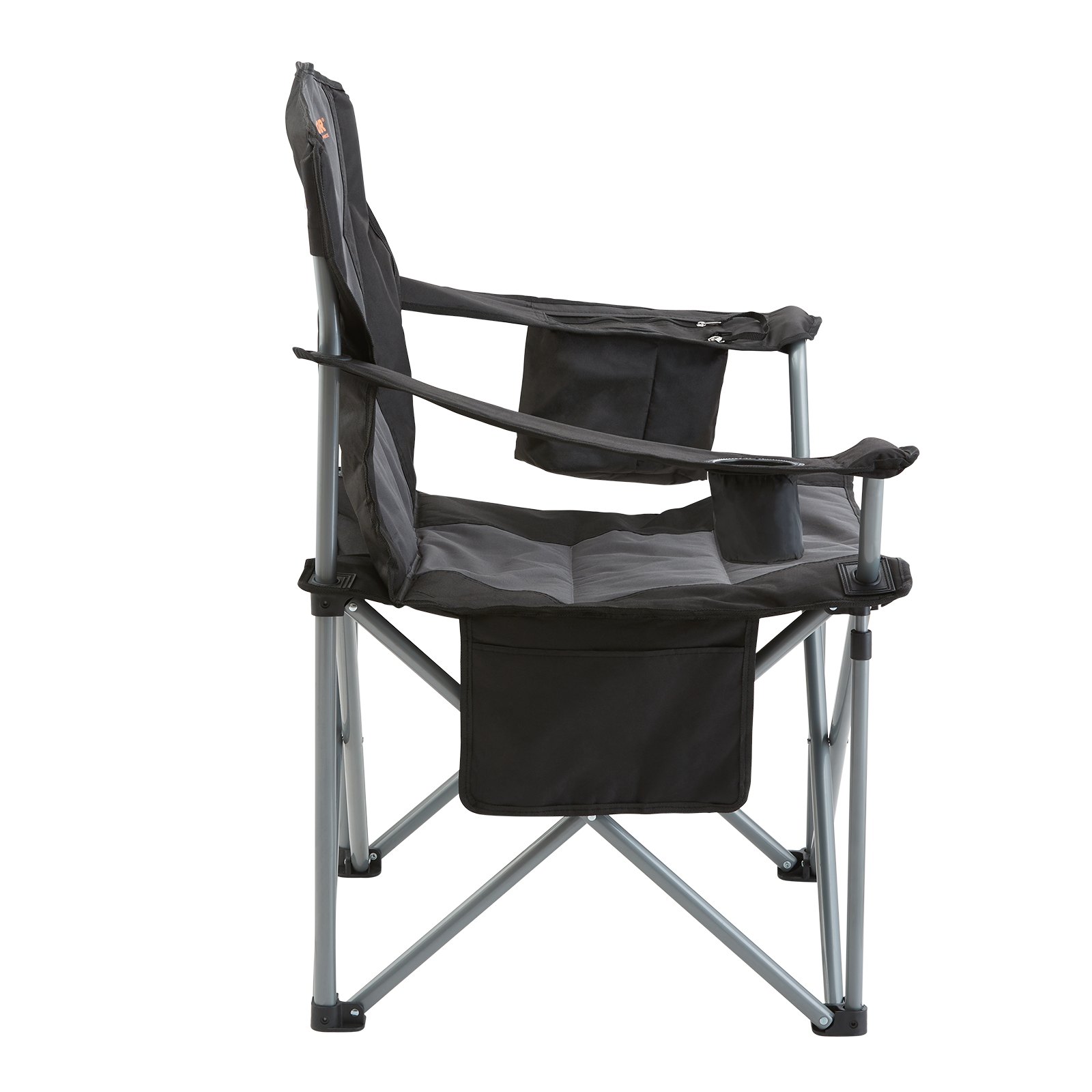 VEVOR Camping Folding Chair for Adults, Portable Heavy Duty Outdoor Quad Lumbar Back Padded Arm Chairs with Side Pockets, Cup Holder and Cooler Bag for Beach, Lawn, Picnic, Fishing, Backpacking, Black