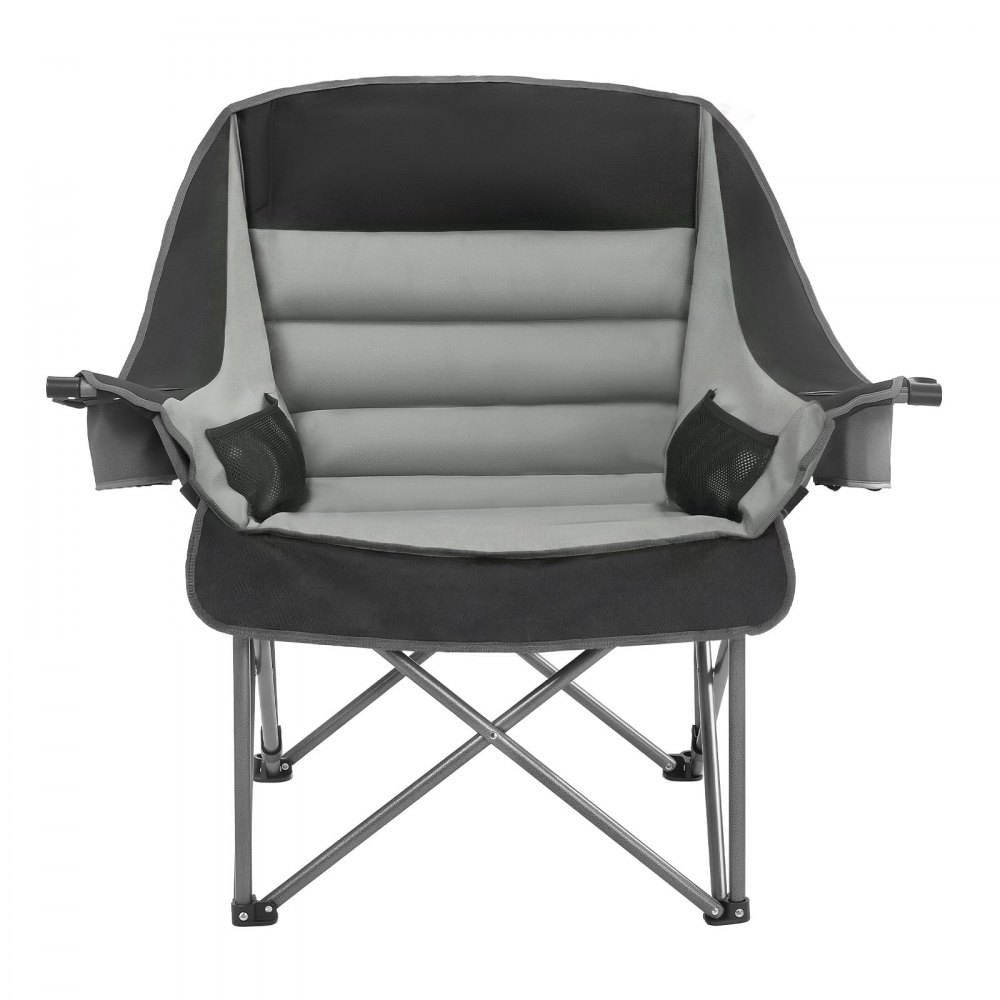 VEVOR Oversized Camping Chairs, 450 lbs Heavy Duty Support, Portable Padded Folding Camp Chairs with Dual Cup Holders & Wine Glass Holders, Carry Bag for Outdoor, Fishing, Black & Gray, 1 Pack