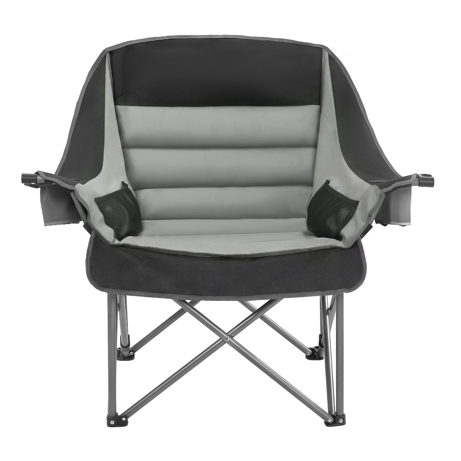 VEVOR Oversized Camping Chairs, 450 lbs Heavy Duty Support, Portable Padded Folding Camp Chairs with Dual Cup Holders & Wine Glass Holders, Carry Bag for Outdoor, Fishing, Black & Gray, 1 Pack