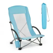 VEVOR Folding Beach Chair, High Back Camping Chairs for Adults, with Cup Pocket, Mesh Back, Carry Bag, Portable Extra Wide Seat Chair 150 kg Heavy Duty Support, for Outdoor, Camp, Light Blue