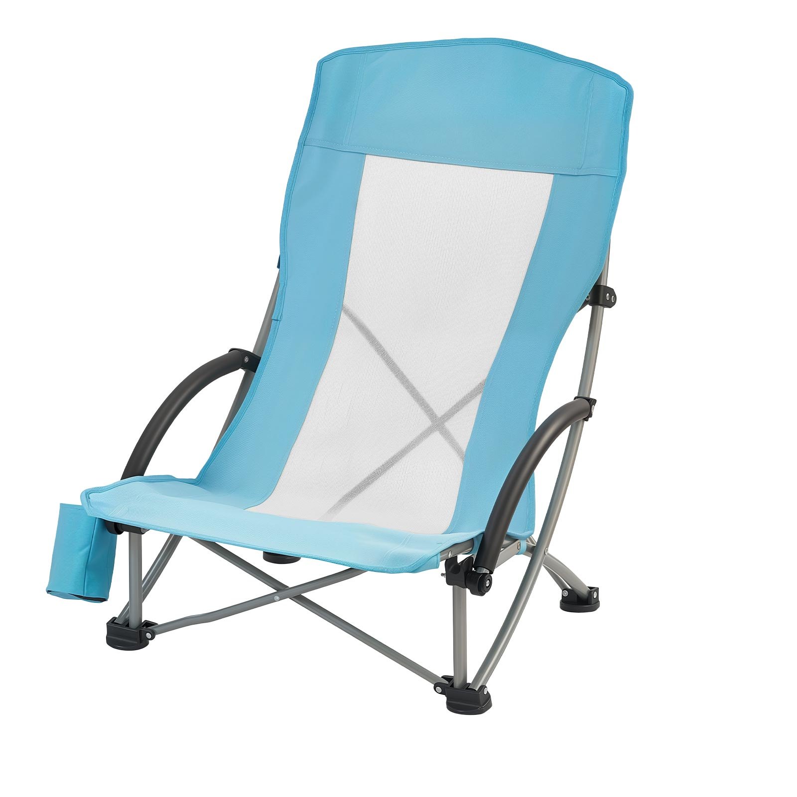 VEVOR Folding Beach Chair, High Back Camping Chairs for Adults, with Cup Pocket, Mesh Back, Carry Bag, Portable Extra Wide Seat Chair 330 lbs Heavy Duty Support, for Outdoor, Camp, Light Blue, 2 Pack