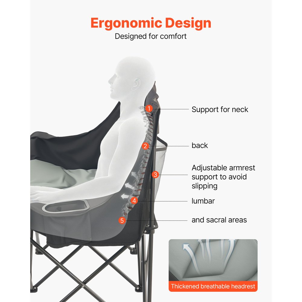 VEVOR Double Camping Chair, Oversized Two Person Camp Chair with 300 kg Heavy Duty Support, with Dual Cup Holders, Wine Glass Holders, Magazine Straps, Carry Bags for Outdoor, Beach, 1 Pack