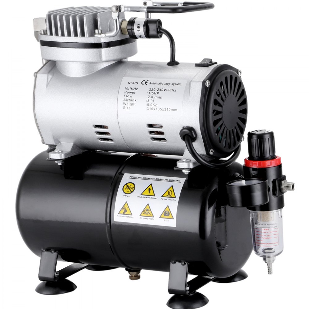 1/5HP Airbrush Air Compressor With 3L Air Tank Single Cylinder Nail Art Make Up