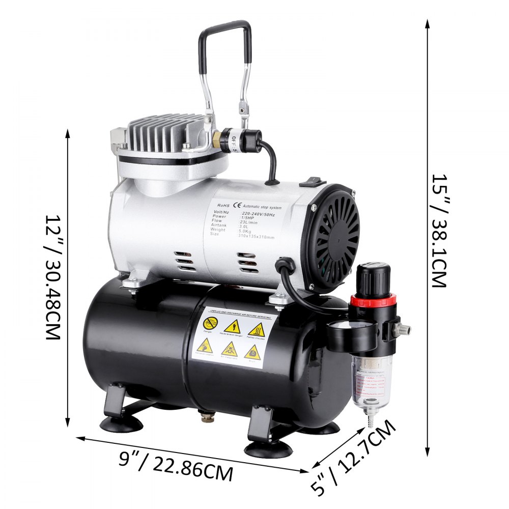 1/5HP Airbrush Air Compressor With 3L Air Tank Single Cylinder Nail Art Make Up
