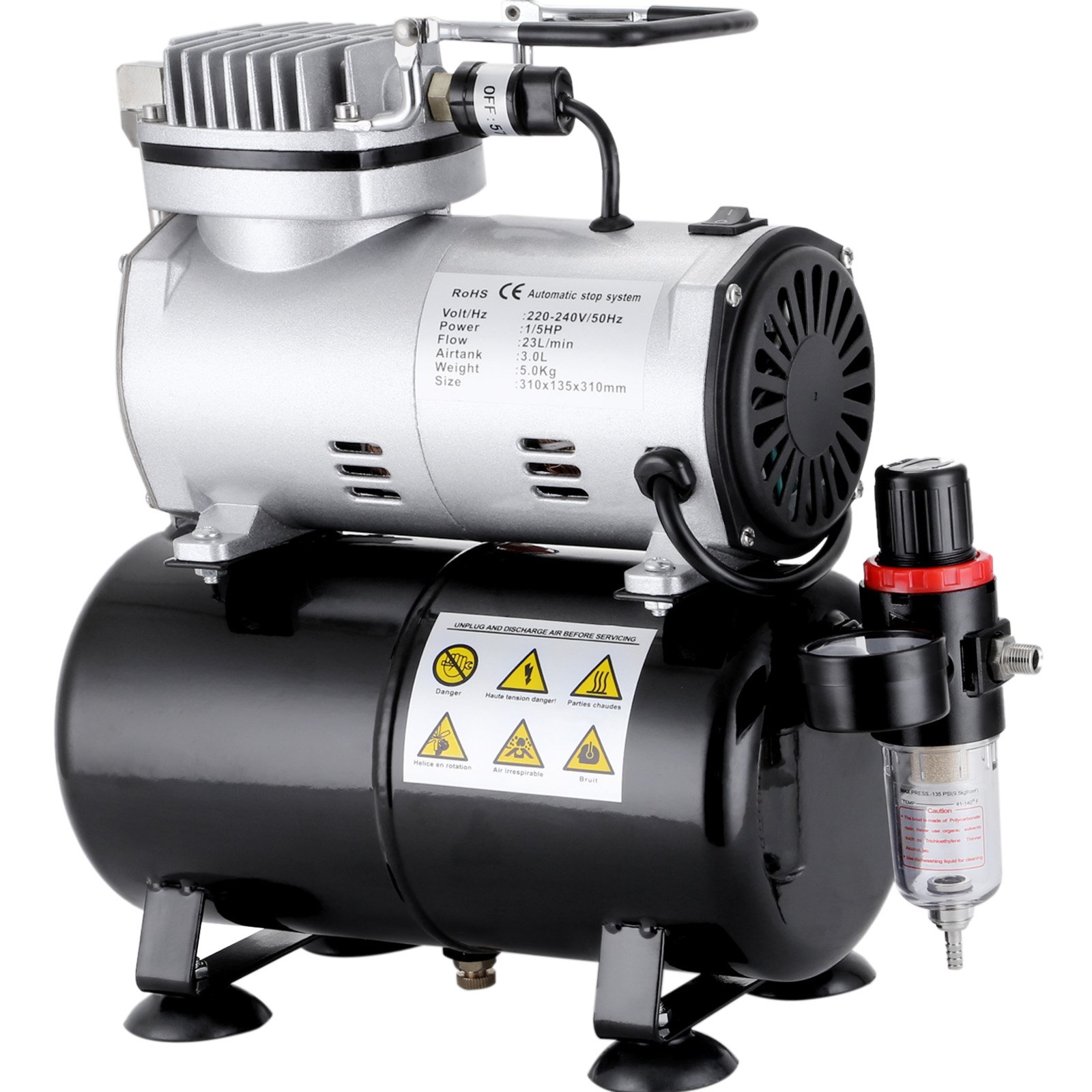 1/5HP Airbrush Air Compressor With 3L Air Tank Single Cylinder Nail Art Make Up