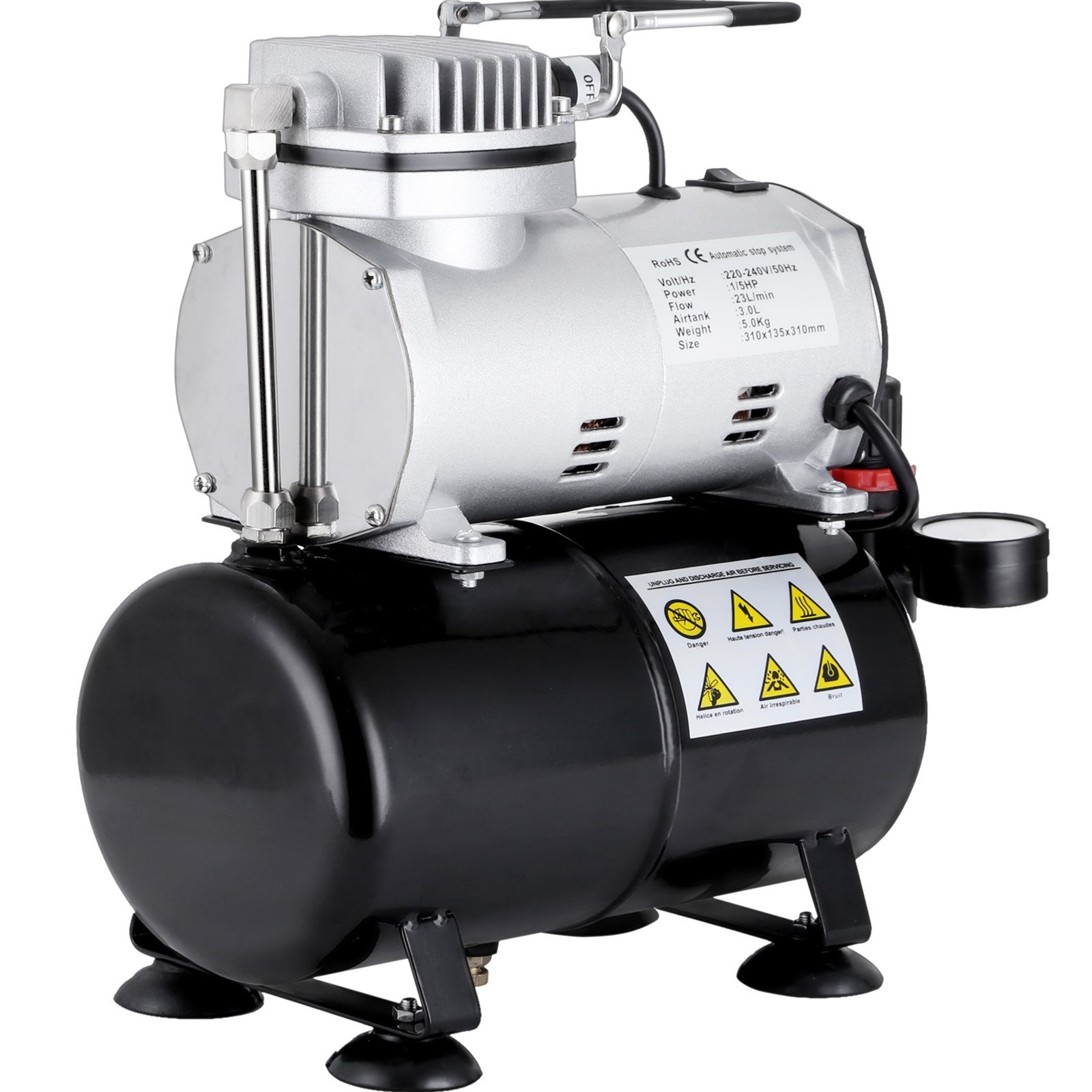 1/5HP Airbrush Air Compressor With 3L Air Tank Single Cylinder Nail Art Make Up