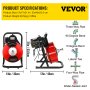 VEVOR Drain Cleaner Machine 50FTx1/2Inch, Sewer Snake Machine with 4 Cutter & Foot Switch, Electric Drain Auger Drill Drain Auger Cleaner for 1" to 4" Pipes