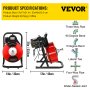 VEVOR 50FTx1/2Inch Drain Cleaner Machine Electric Drain Auger with 4 Cutter & Foot Switch Drain Cleaner Machine Sewer Snake Drill Drain Auger Cleaner for 2" to 4" Pipes