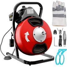 VEVOR 50FTx1/2Inch Drain Cleaner Machine Electric Drain Auger with 4 Cutter & Foot Switch Drain Cleaner Machine Sewer Snake Drill Drain Auger Cleaner for 2" to 4" Pipes