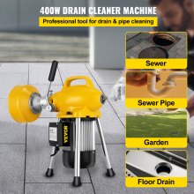 VEVOR 66FT Drain Cleaner Machine, 400W Electric Drain Auger for 3/4" to 5" Pipes, Drain Cleaning Plumbing Tool & 8 Cutters, Sewer Snake for Toilet, Sewer, Bathroom, Sink