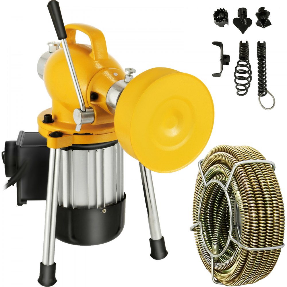 VEVOR Drain Cleaner Machine, 66Ft x2/3Inch Electric Drain Auger with 2  Cables for 3/4