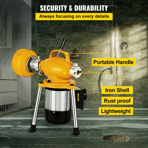 VEVOR Drain Auger ?20-100mm 400W Pipe Dredger Pipeline Unblocker Snake Cleaner Portable Tool for Toilet