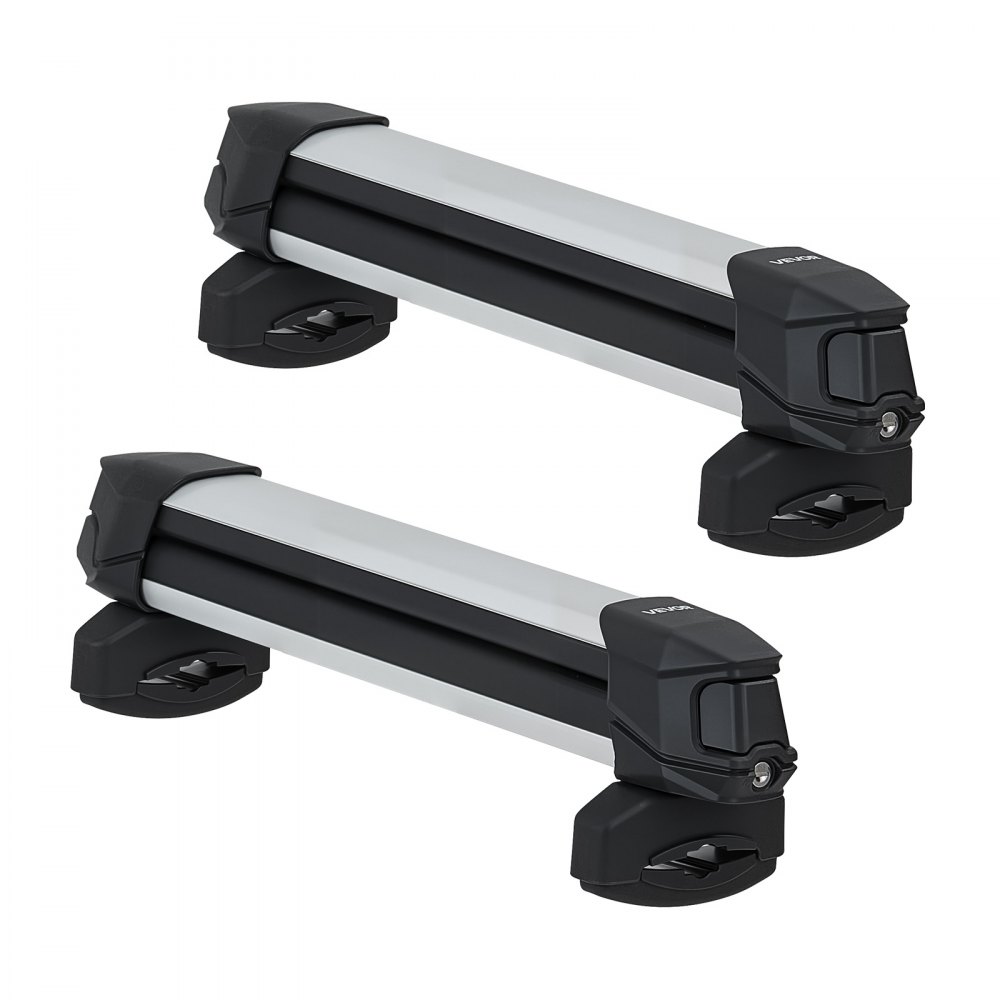 VEVOR Ski & Snowboard Roof Rack, Carry up to 4 Pairs of Skis or 2 Snowboards, 2 PCS Aluminum Universal Car Roof Rack Top Holder with Lock & Rubber Padding, Carrier for Fishing Rod, Fit Most Crossbars