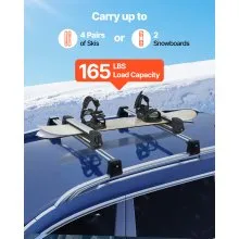 VEVOR Ski & Snowboard Roof Rack, Carry up to 4 Pairs of Skis or 2 Snowboards, 2 PCS Aluminum Universal Car Roof Rack with Lock & Rubber Padding, Carrier for Fishing Rod, Fit Most Slotted Crossbars