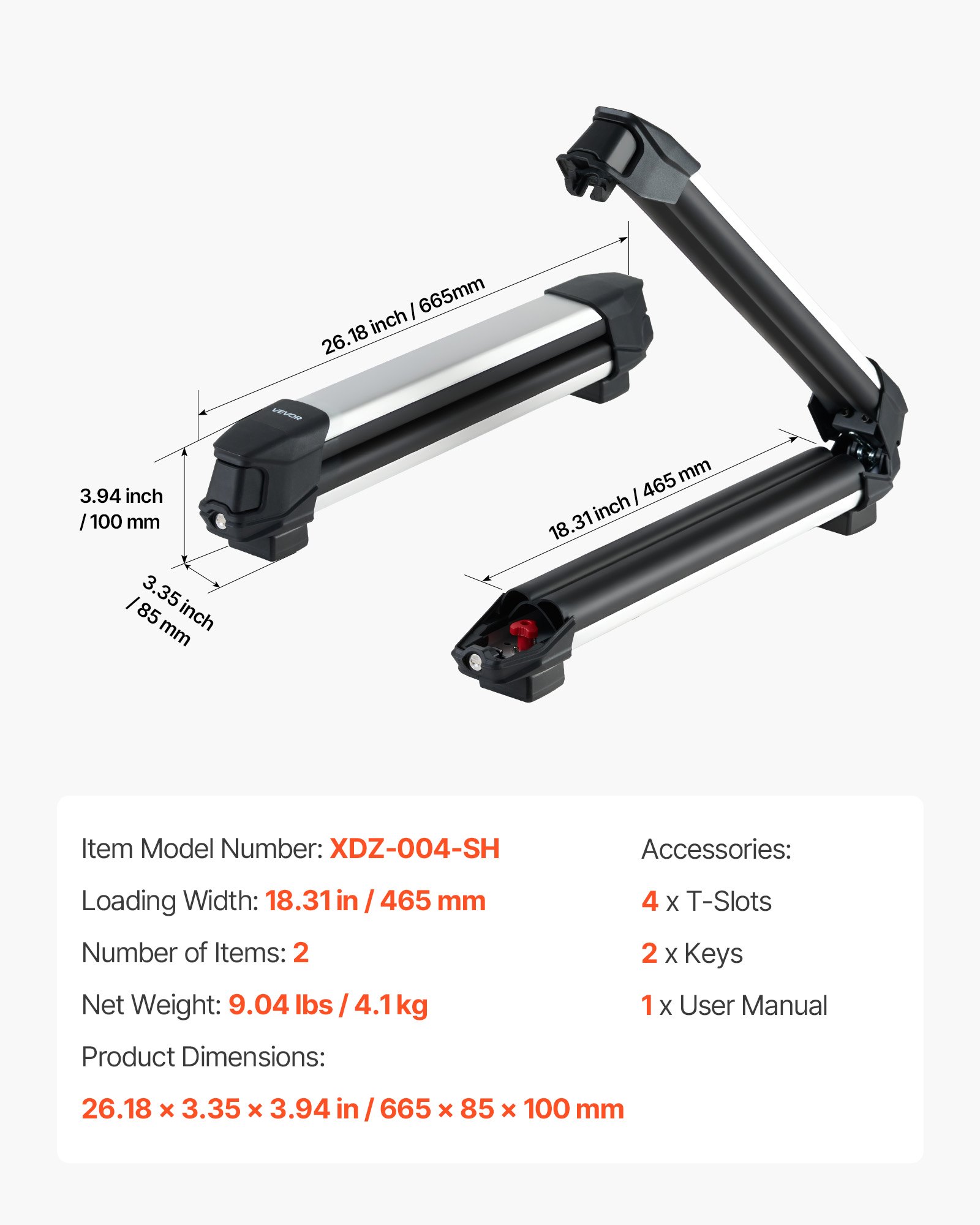 VEVOR Ski & Snowboard Roof Rack, Carry up to 4 Pairs of Skis or 2 Snowboards, 2 PCS Aluminum Universal Car Roof Rack with Lock & Rubber Padding, Carrier for Fishing Rod, Fit Most Slotted Crossbars