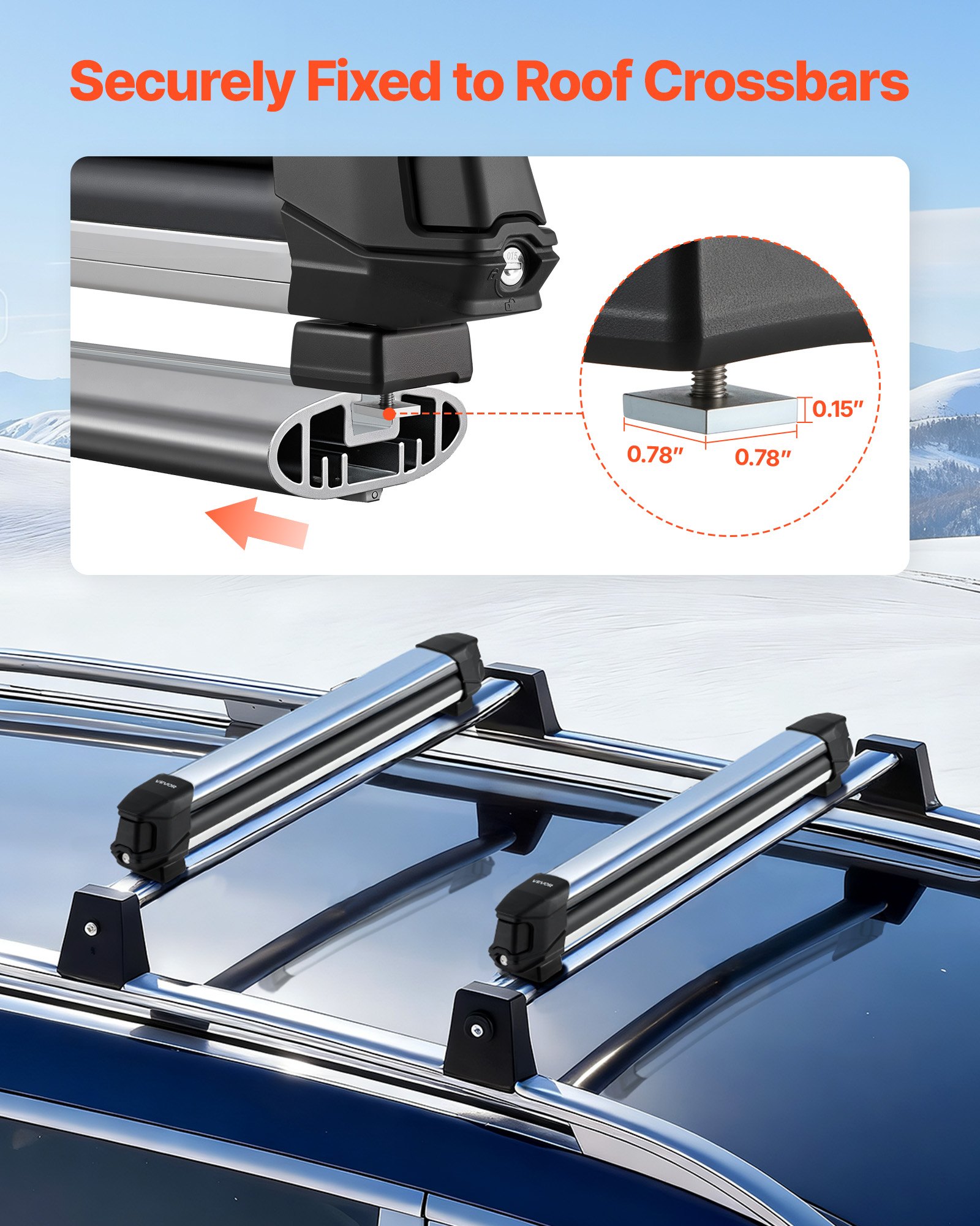 VEVOR Ski & Snowboard Roof Rack, Carry up to 6 Pairs of Skis or 4 ...