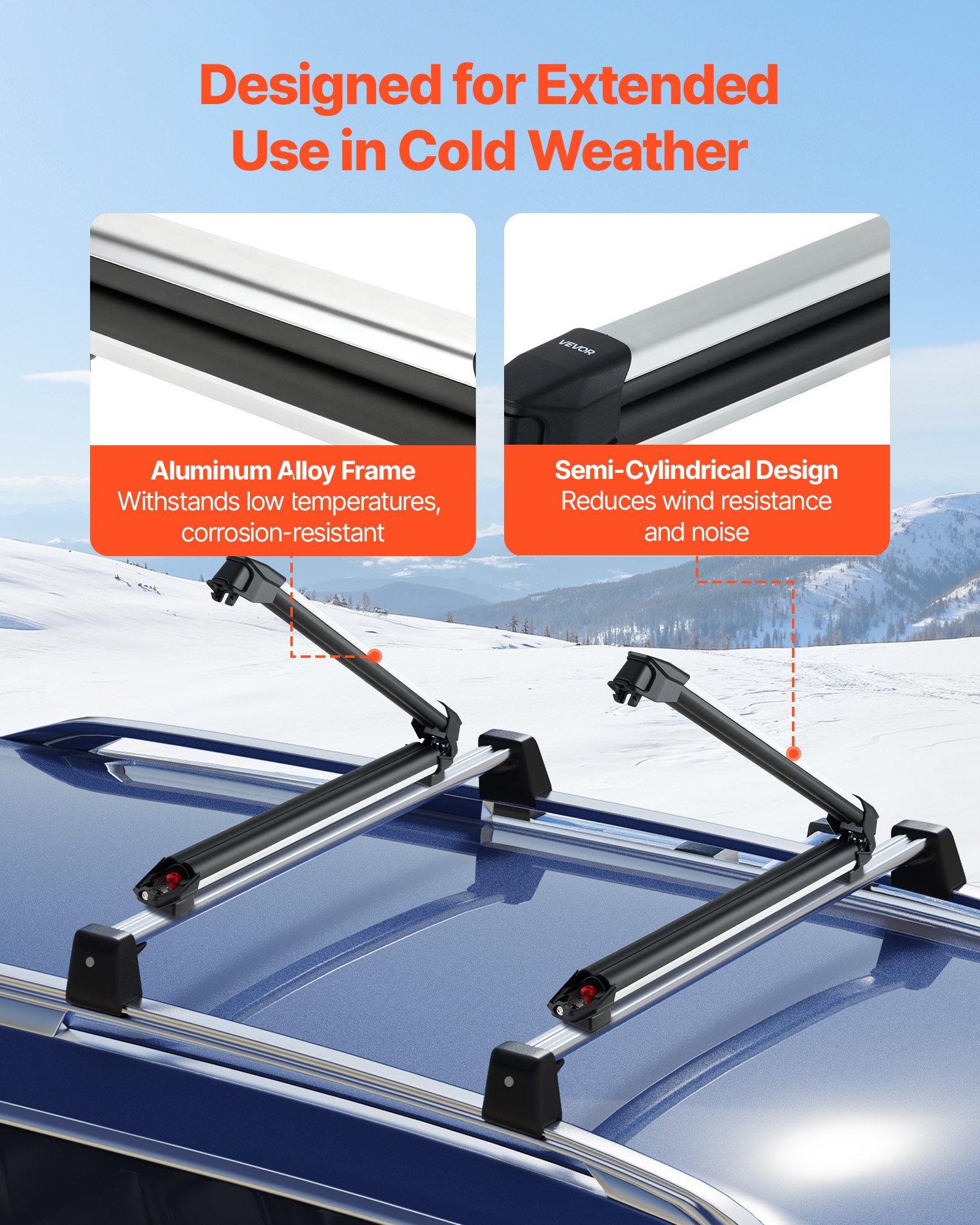 VEVOR Ski & Snowboard Roof Rack, Carry up to 6 Pairs of Skis or 4 ...