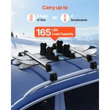 VEVOR Ski & Snowboard Roof Rack, Carry up to 6 Pairs of Skis or 4 Snowboards, 2 PCS Aluminum Universal Car Roof Rack Top Holder with Lock & Rubber Padding for Fishing Rod, Fit Most Slotted Crossbars