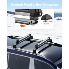 VEVOR Ski & Snowboard Roof Rack, Carry up to 6 Pairs of Skis or 4 Snowboards, 2 PCS Aluminum Universal Car Roof Rack Top Holder with Lock & Rubber Padding for Fishing Rod, Fit Most Slotted Crossbars