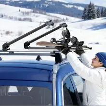 VEVOR Ski & Snowboard Roof Rack, Carry up to 6 Pairs of Skis or 4 Snowboards, 2 PCS Aluminum Universal Car Roof Rack Top Holder with Lock & Rubber Padding for Fishing Rod, Fit Most Slotted Crossbars