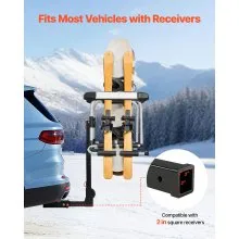 VEVOR Hitch Mounted Ski & Snowboard Rack, Fits 2-Inch Receiver, Carries up to 6 Pairs of Skis or 4 Snowboards, Hitch-Mounted Rack for Car with Key Lock, Security Strap, Tilt Access, Rubber Padding