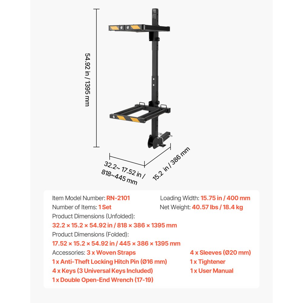 VEVOR Folding Hitch Mounted Ski & Snowboard Rack, Fits 2-Inch Receiver, Carries up to 6 Pairs of Skis or 4 Snowboards, Adjustable Hitch-Mounted Rack for Car with Key Lock, Security Strap, Tilt Access