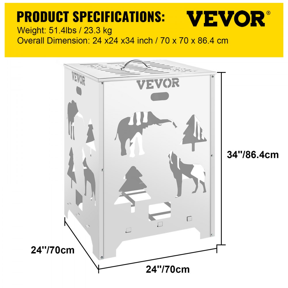 Vevor Burn Barrel Burn Drum Incinerator Barrel 24x24x34 Inch For Yard Waste
