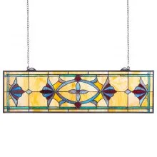 Stained Glass Tiffany Style Hanging Window Panel with Chain 32 x 10 Inches