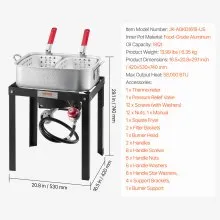 18 Qt Fish and Wing Fryer Aluminum Outdoor Propane Deep Fryer Kit with 2 Baskets