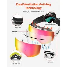 VEVOR Frameless Ski Goggles, Spherical Lens with Pink Revo Coating, OTG Anti fog Snow Goggles for Men Women Youth, TPU Frame & Ventilation Structure, Suitable for Skiing, Skating, Snowboarding
